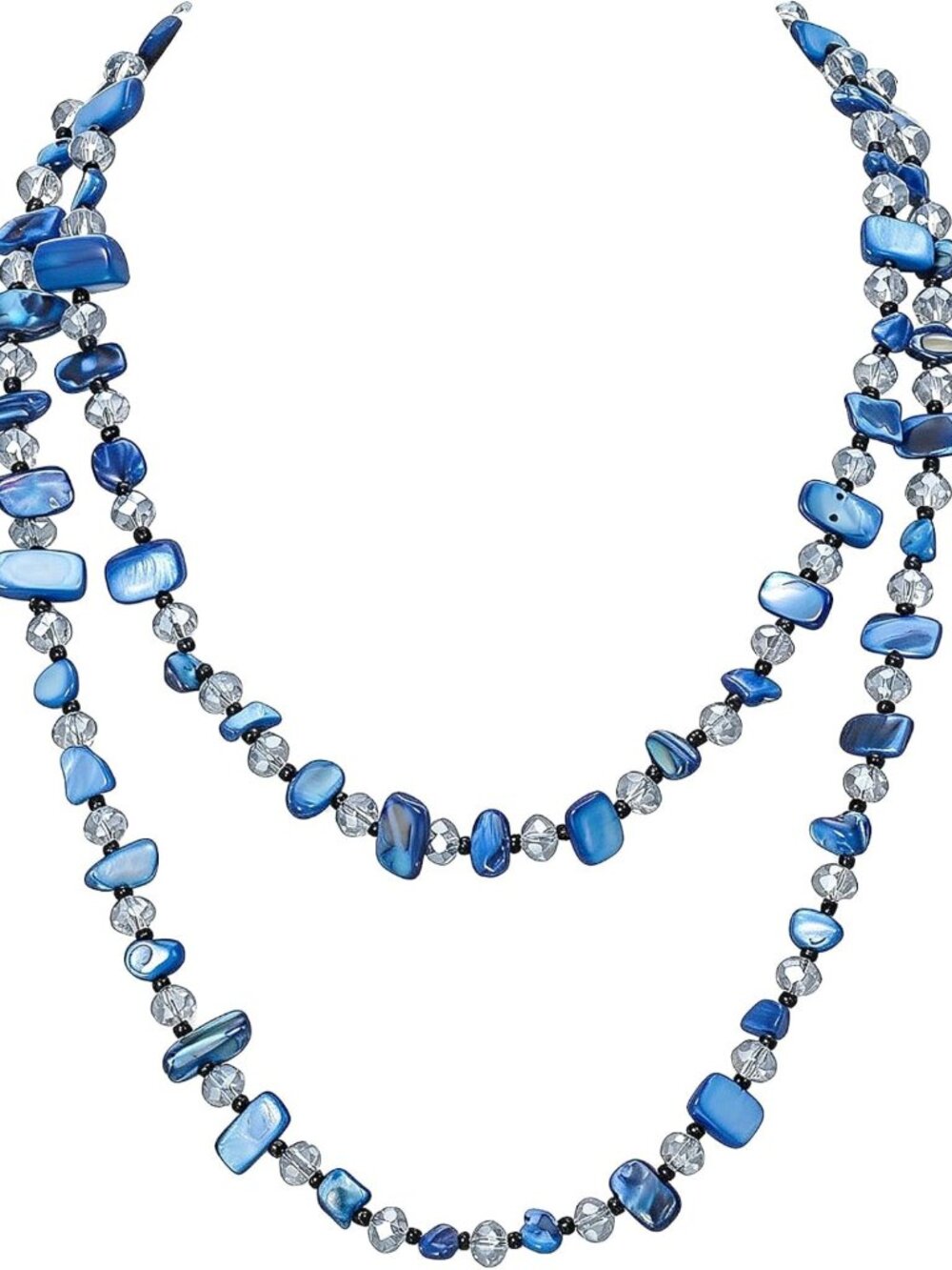 Colorful Boho Long Beaded Glass Necklace for Women, 47-Inch Layered Shell Design